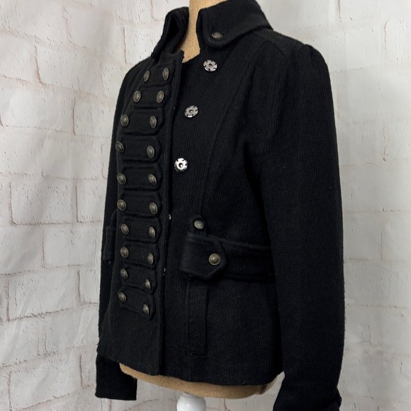Black Military-Style Button Front Knitted Blazer - Picture 6 of 14